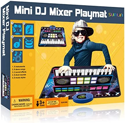 SUNLIN Mini DJ Mixer Playmat, Gift Toy for 3-8 Year Old Boys Girls,  Combined with Piano Mat & Drum Pad Beat Maker, Remix Sound, 8 Drum Sounds,  8 Instrument Sounds, 8 Music